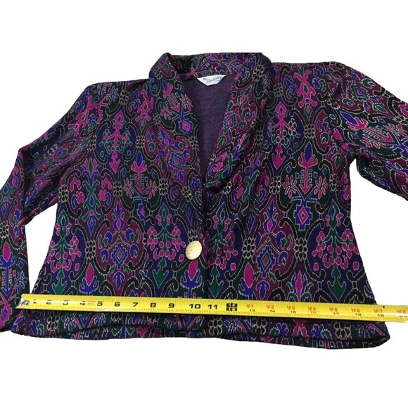 Vintage Womens Blazer Soft Shell Light Jacket Cropped Damask Pattern Medium M - Picture 11 of 14